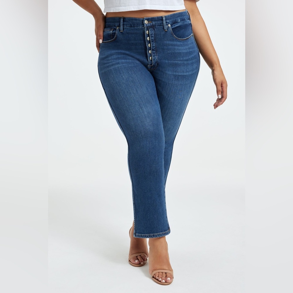 Good American Good Curve Straight Cashmere Exposed Button Fly Jeans Sz 16